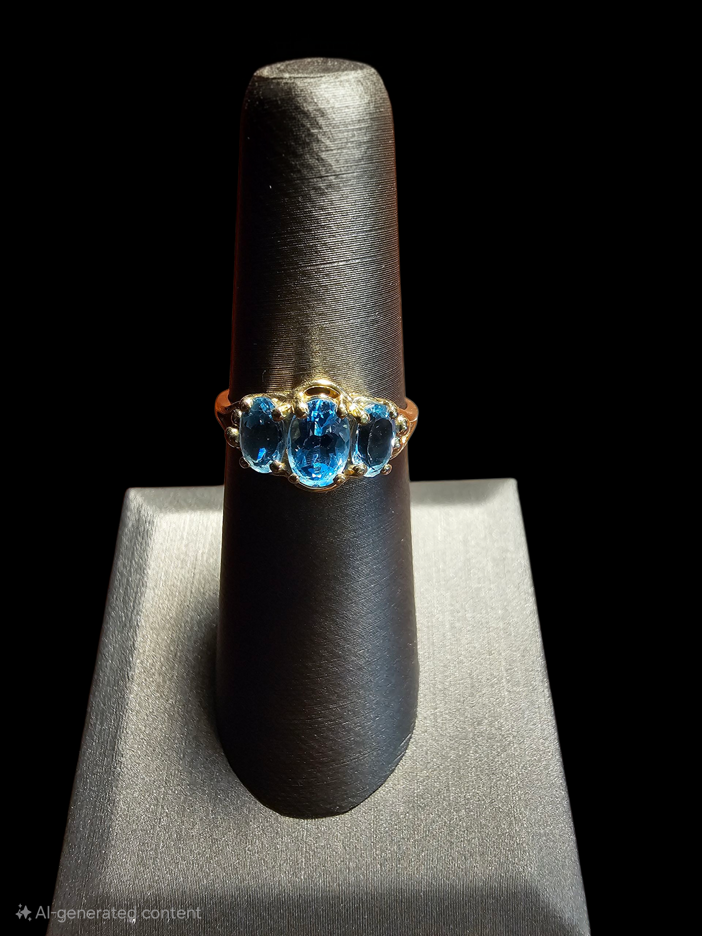 Blue topaz 3 stone 10k gold ring