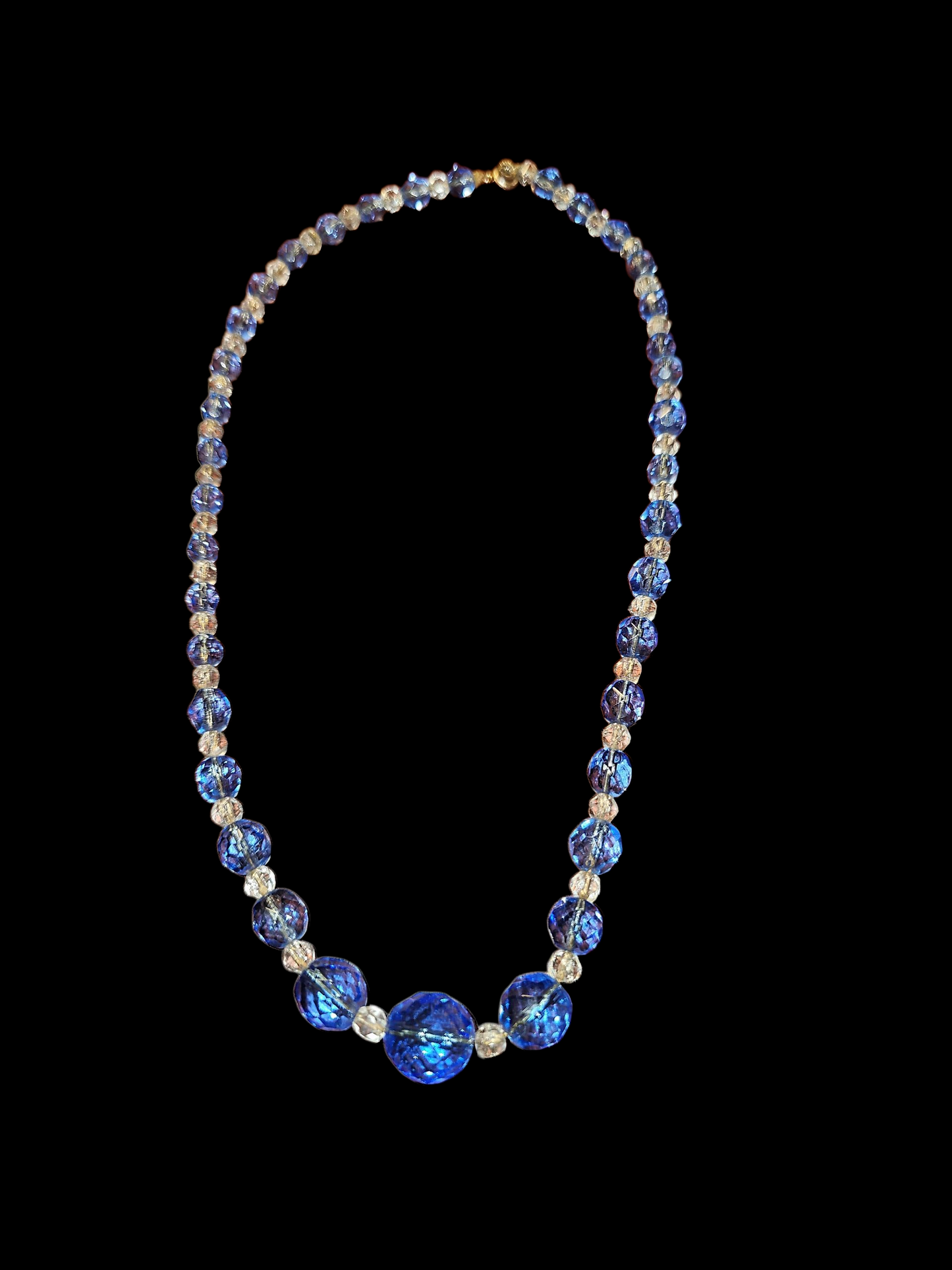 16" Clear and Blue Glass faceted necklace