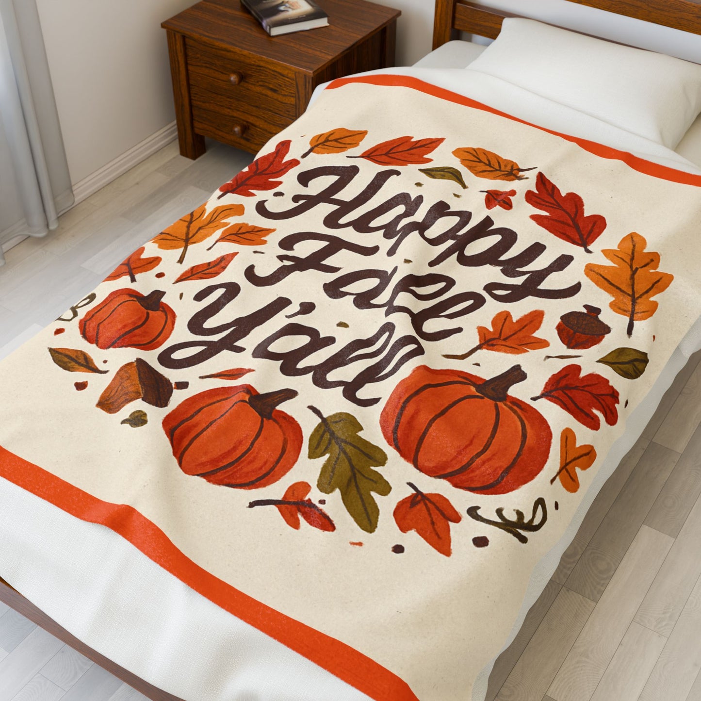 Cozy Fall Velveteen Blanket, Autumn Decor, Happy Fall Y'all, Pumpkin Throw, Thanksgiving Gift, Seasonal Home Textile