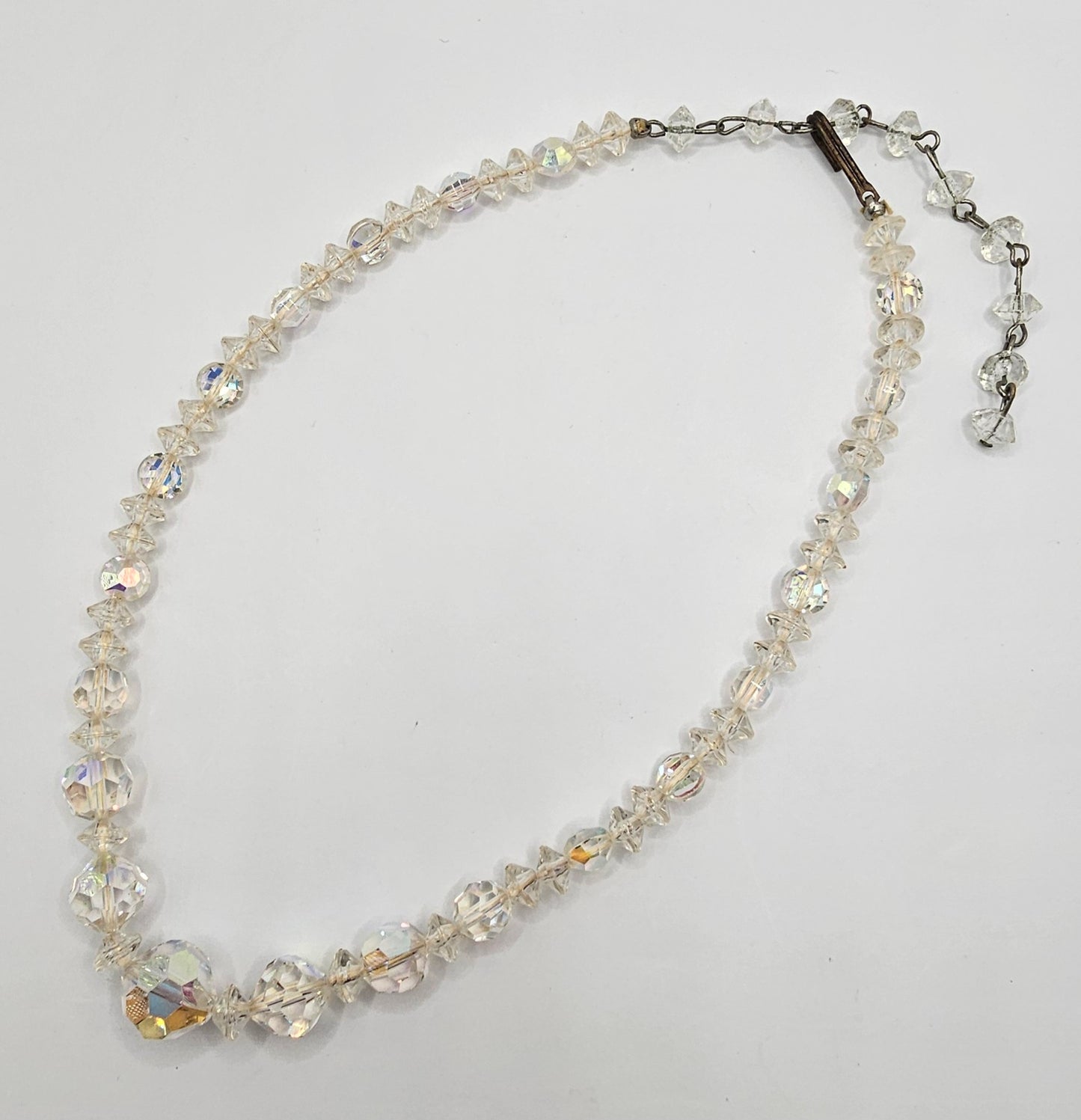 Clear Faceted Glass Beaded Necklace, 16"