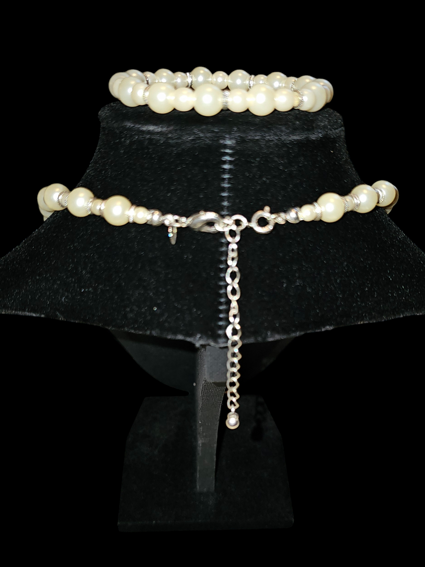 Faux Pearl 18" Necklace & 7" Bracelet set, silver accents