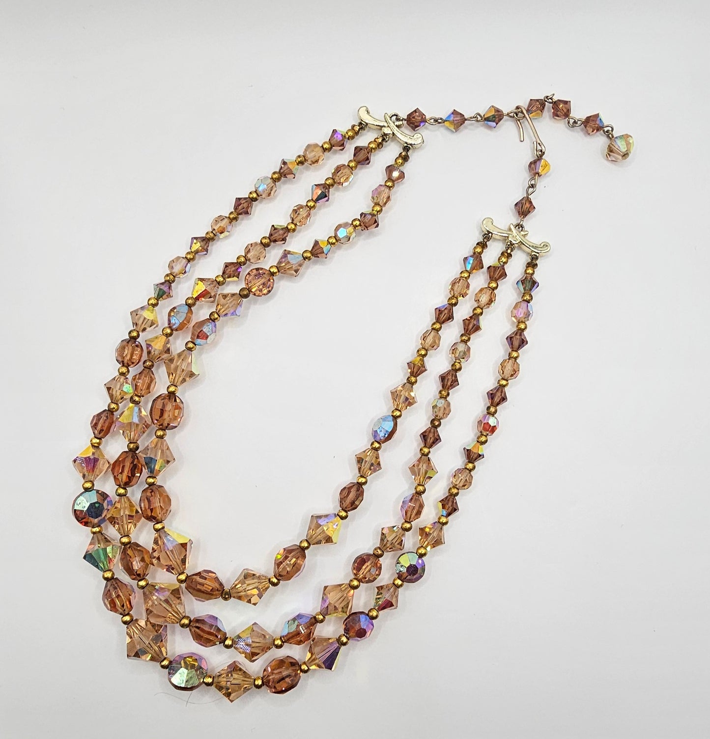 Vintage 16" Bronze Faceted Crystal Necklace