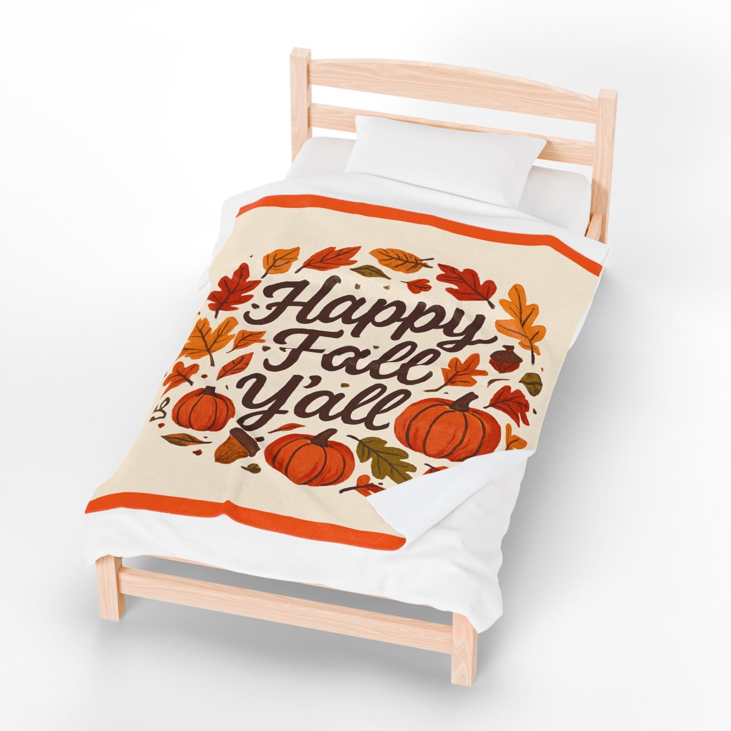 Cozy Fall Velveteen Blanket, Autumn Decor, Happy Fall Y'all, Pumpkin Throw, Thanksgiving Gift, Seasonal Home Textile