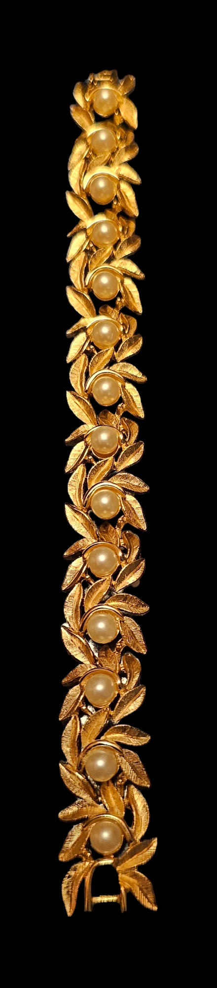 Vintage Avon Faux Pearl Brooch & Gold leaf bracelet set