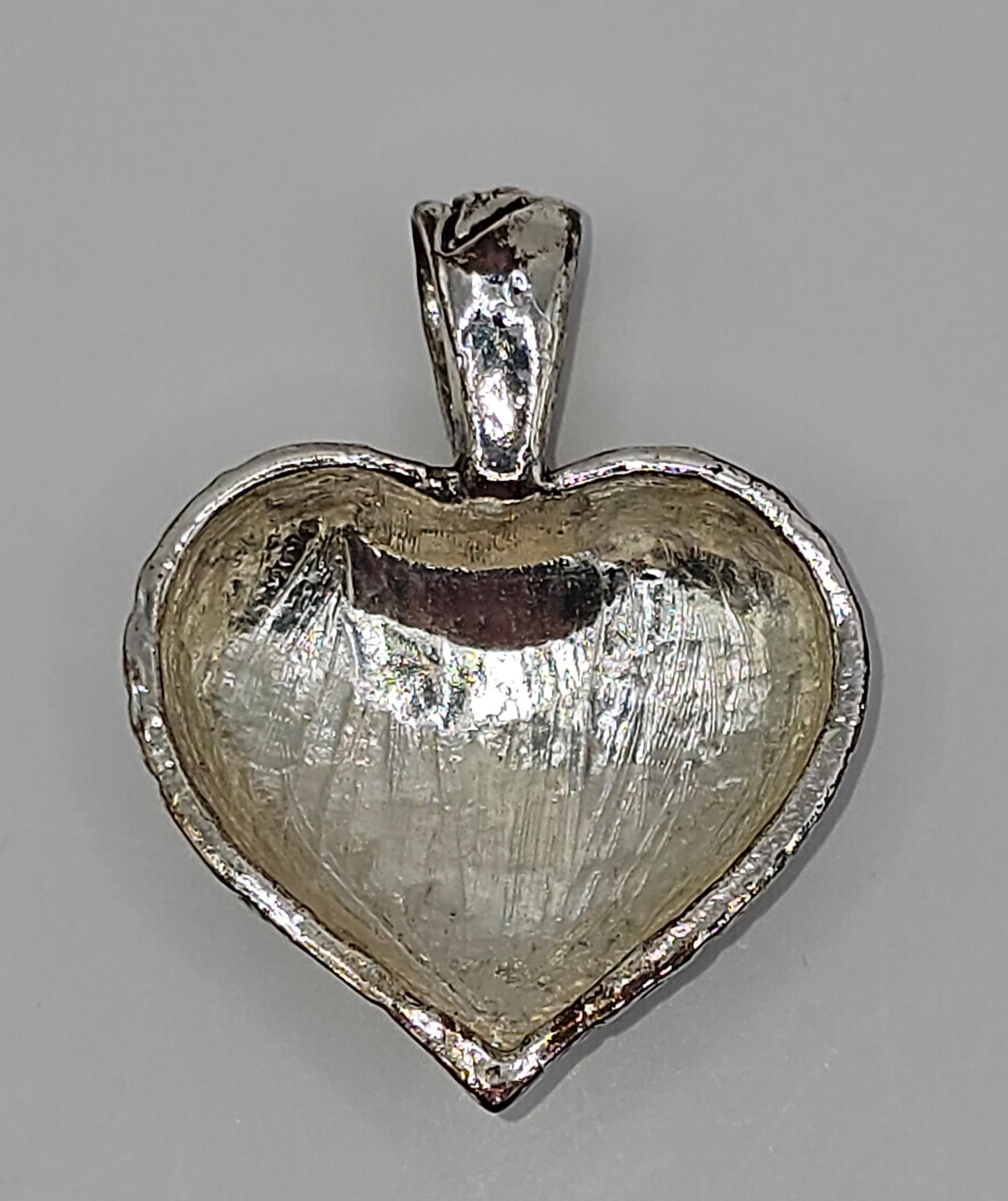 Retro Domed Silver Heart Pendant with leaf design 1.5" x 1.25"