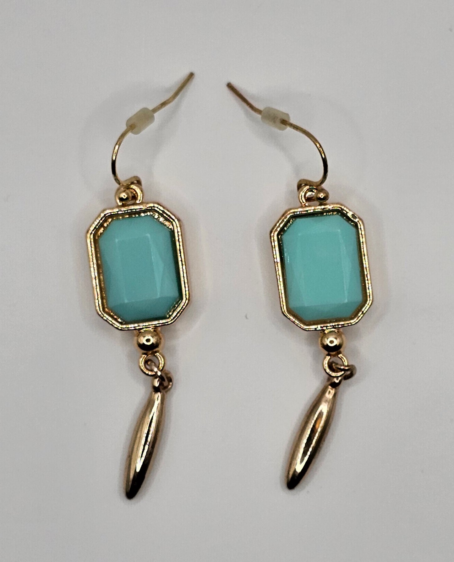 Retro Seafoam Green & Gold Dangle Earrings