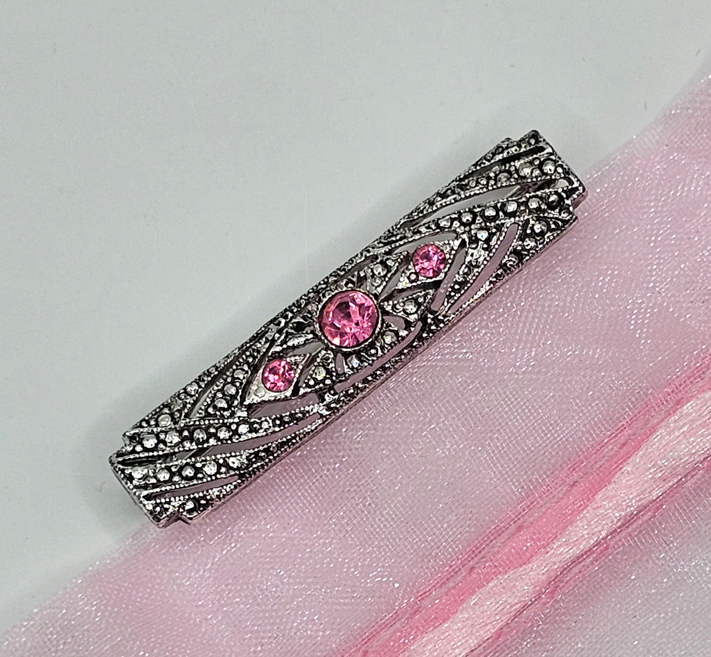 Vintage SS & Pink stone Brooch