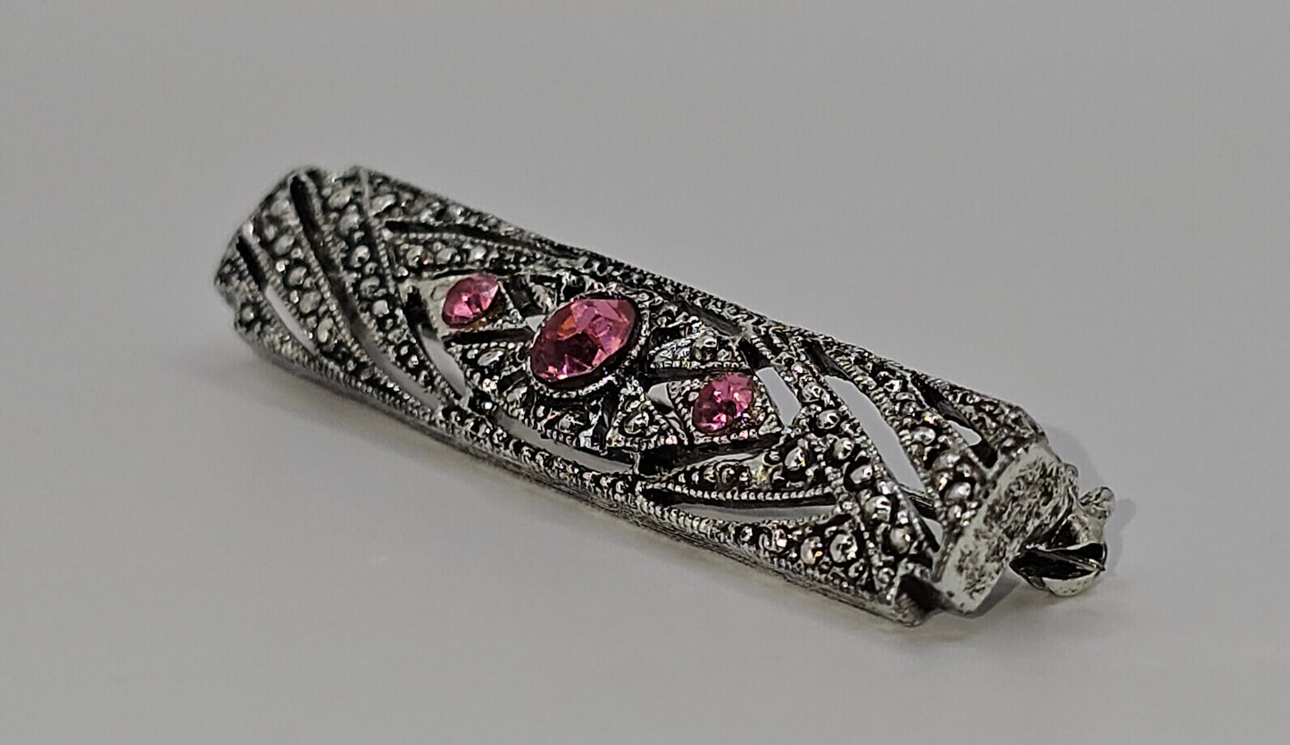 Vintage SS & Pink stone Brooch