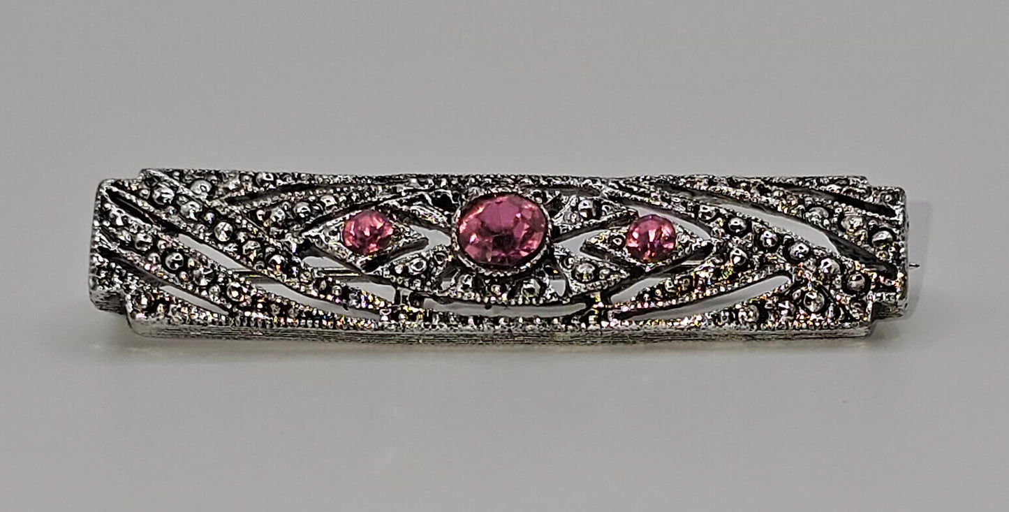 Vintage SS & Pink stone Brooch