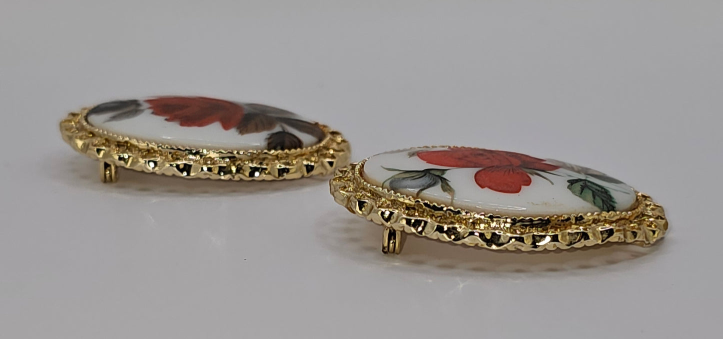 Vintage Painted Rose Pendant individually or both