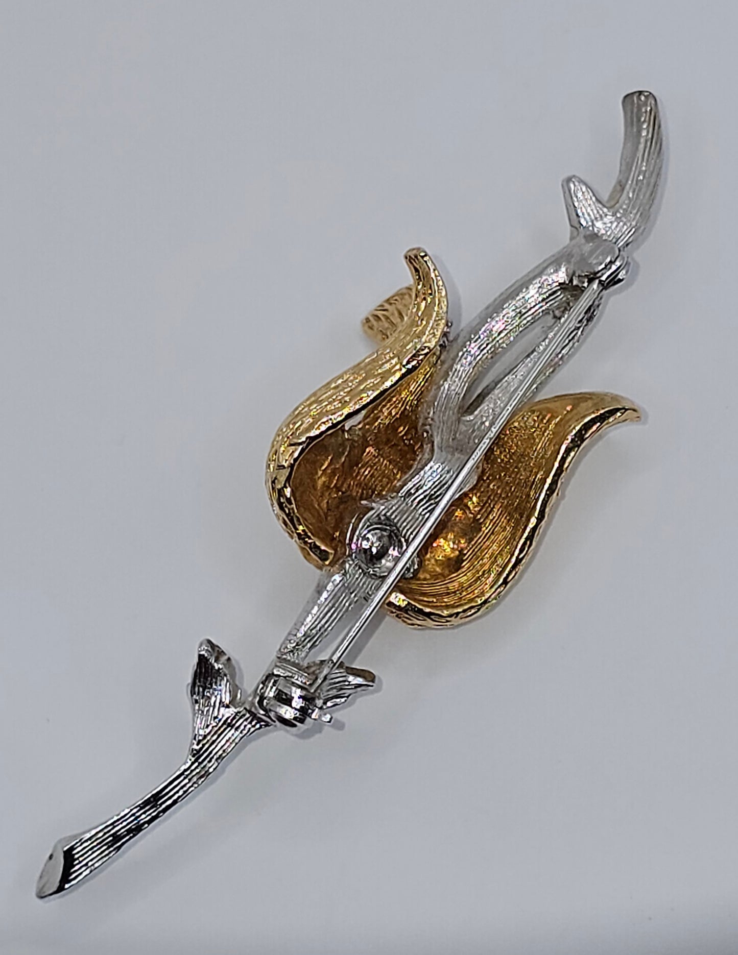 Vintage Tulip Flower Brooch - two tone gold/silver