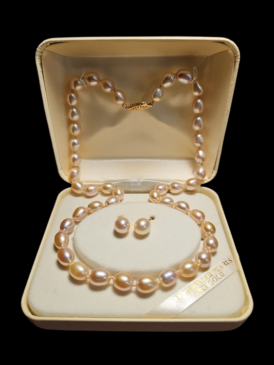 Pink Freshwater Pearl Necklace & Earring set  14k, 18", 6mm pearl