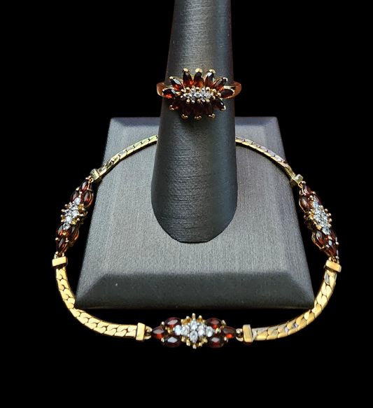 JC Garnet & Gold Bracelet & Ring Set