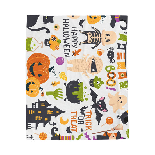 Halloween Plush Blanket, Soft, Cozy Throw for Kids, Trick or Treat Decor, Perfect for Fall Celebrations, Cartoon Monsters Design