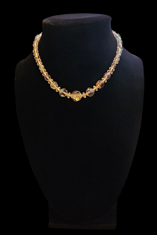 Clear Faceted Glass Beaded Necklace, 16"