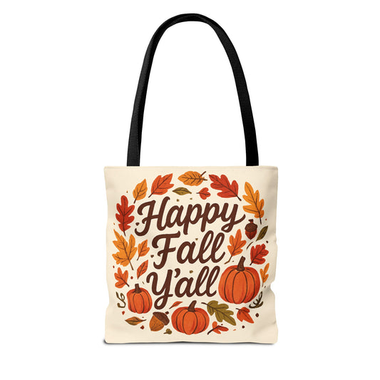 Happy Fall Y'all Tote Bag - Autumn Bag, Seasonal Handbag, Thanksgiving Gift, Fall Decor, Pumpkin Tote, Cozy Vibes