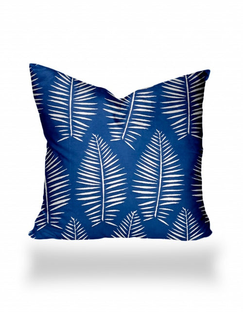 Load image into Gallery viewer, 14&quot; X 14&quot; Blue And White Zippered Tropical Throw Indoor Outdoor Pillow
