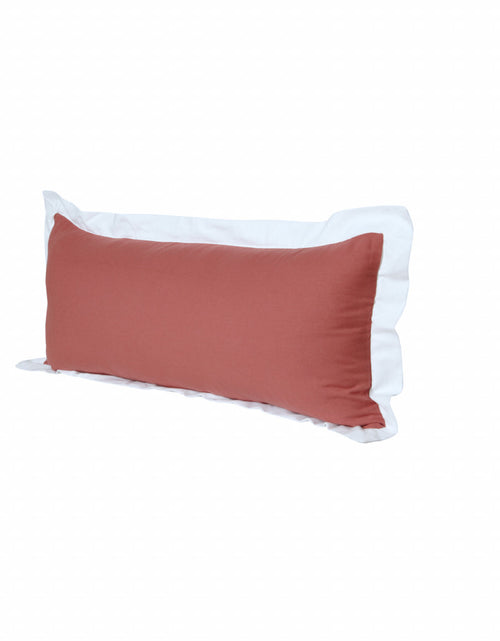 Load image into Gallery viewer, 14&quot; X 36&quot; Deep Coral And White 100% Cotton Geometric Zippered Pillow
