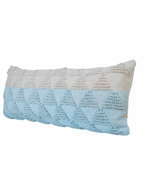 Load image into Gallery viewer, 14&quot; X 36&quot; Light Blue And Off-White 100% Cotton Geometric Zippered Pillow
