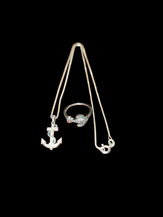 Anchor design necklace and ring set