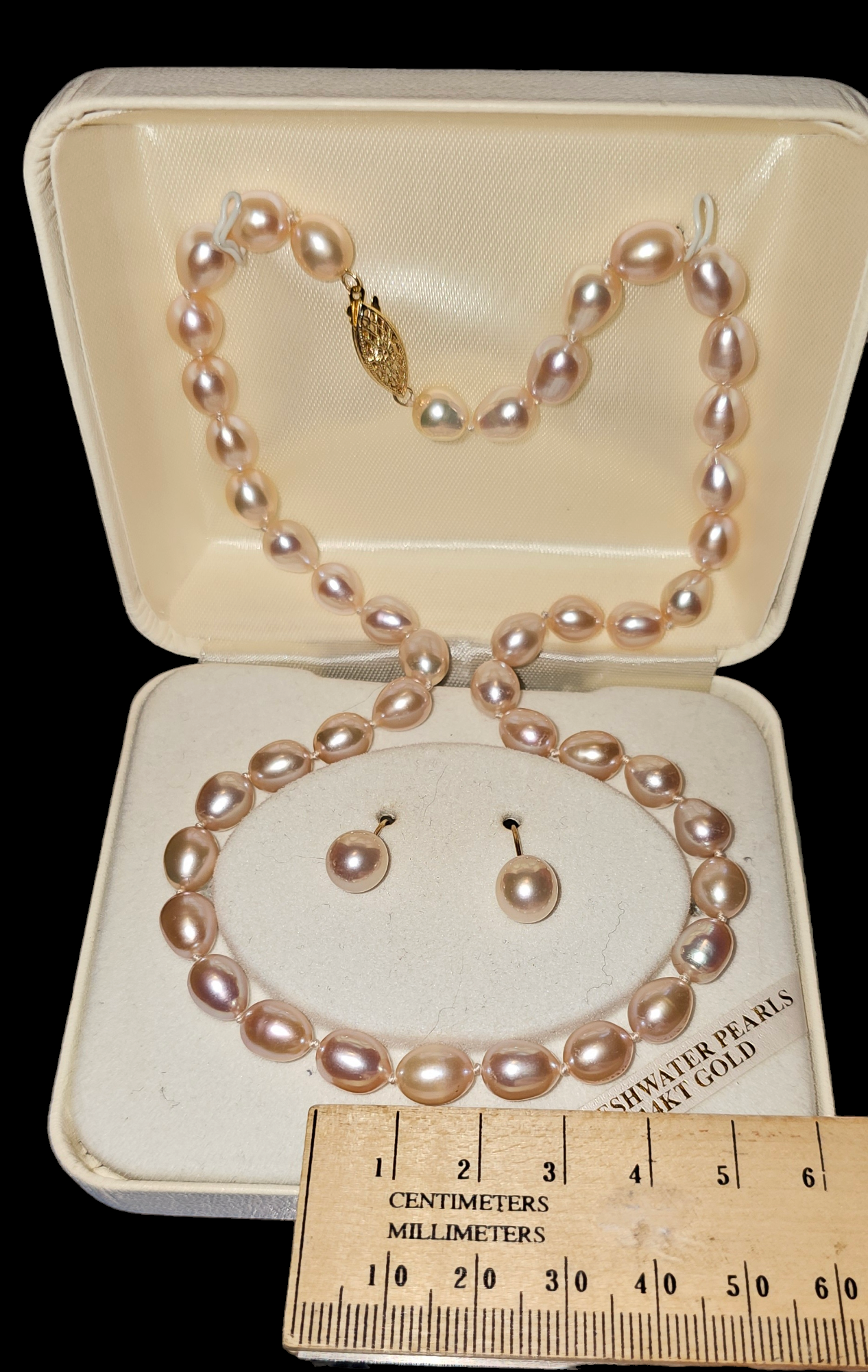 Pink Freshwater Pearl Necklace & Earring set  14k, 18", 6mm pearl