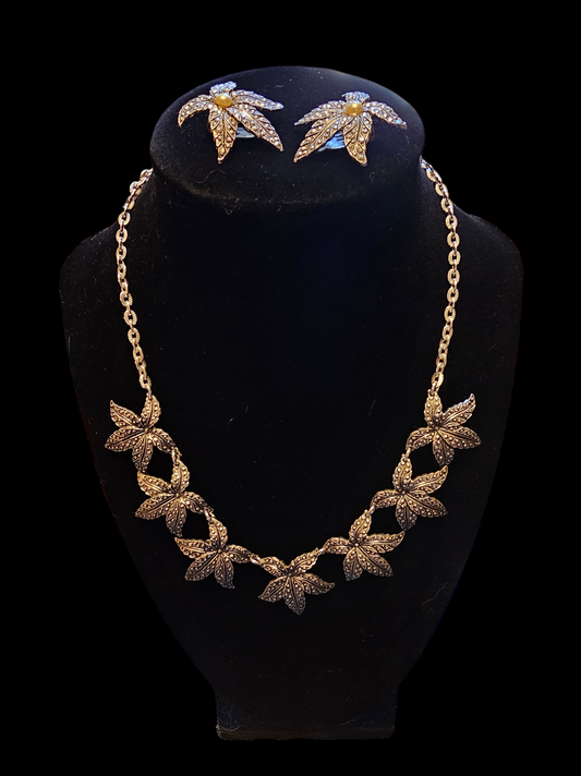 Silver "Maple Leaf" Necklace 16" & Earring set