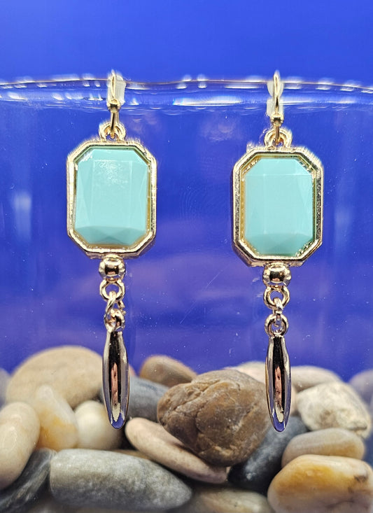 Retro Seafoam Green & Gold Dangle Earrings
