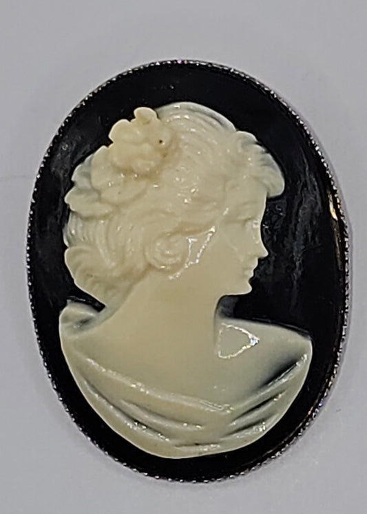 Vintage Cameo Brooch pin white figure, black background