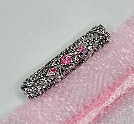 Vintage SS & Pink stone Brooch