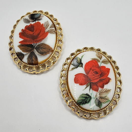 Vintage Painted Rose Pendant individually or both