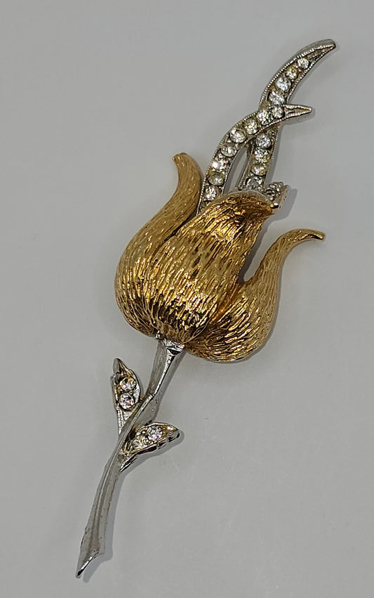 Vintage Tulip Flower Brooch - two tone gold/silver