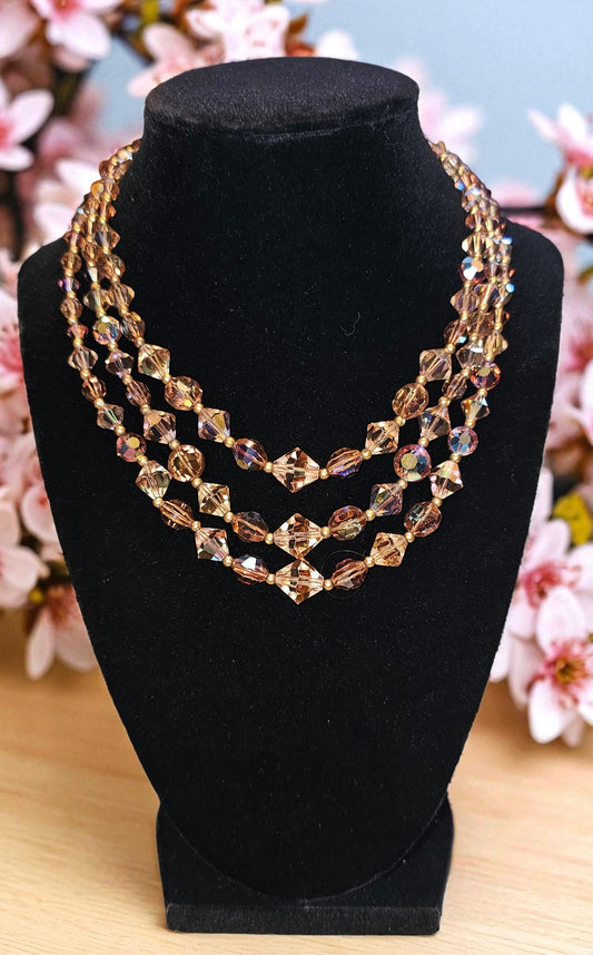 Vintage 16" Bronze Faceted Crystal Necklace